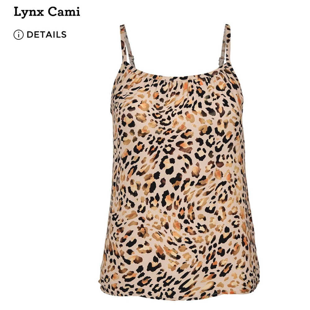 CAbi Lynx Tan and Black Ruched Camisole Top